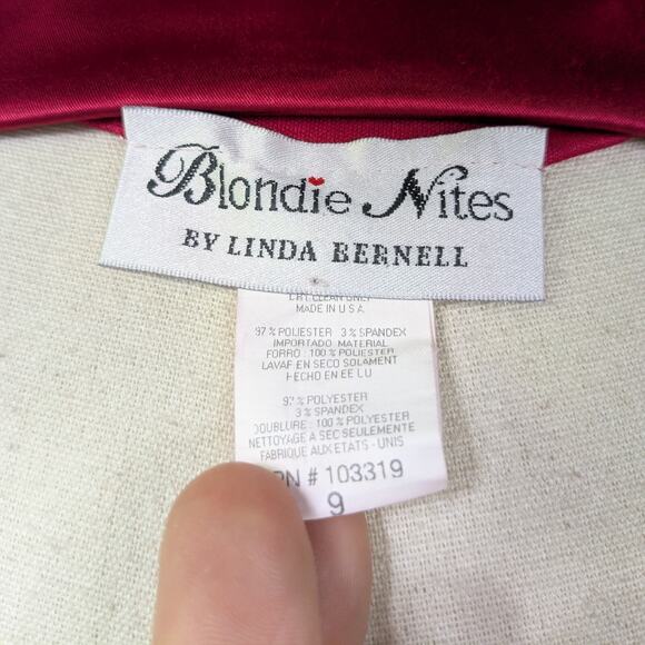 Vintage Nites Prom Dress Midi Maxi Gown 10 Red Ruffle Glam Satin Goth Retro Bow - Picture 9 of 10